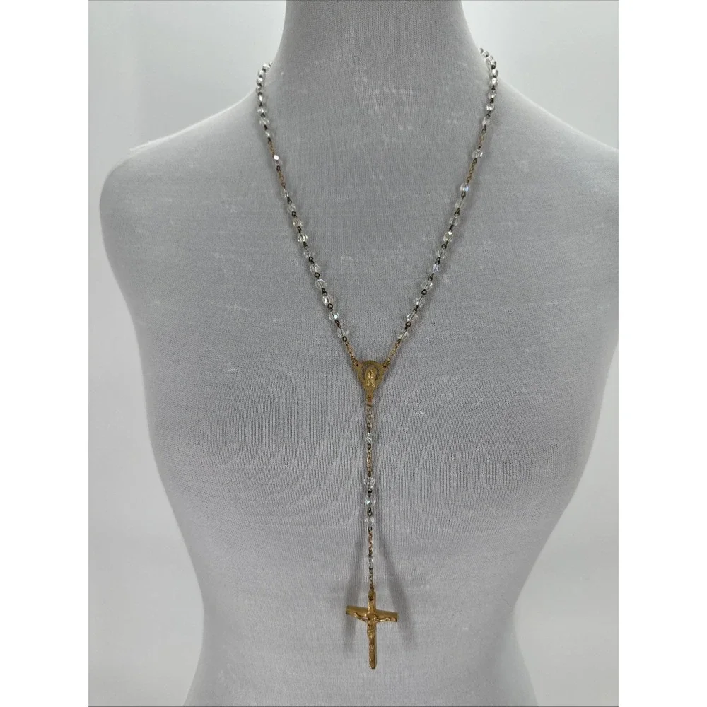 Catholic - Mary - Jesus On Cross - Chain Link beaded‎ necklace 18